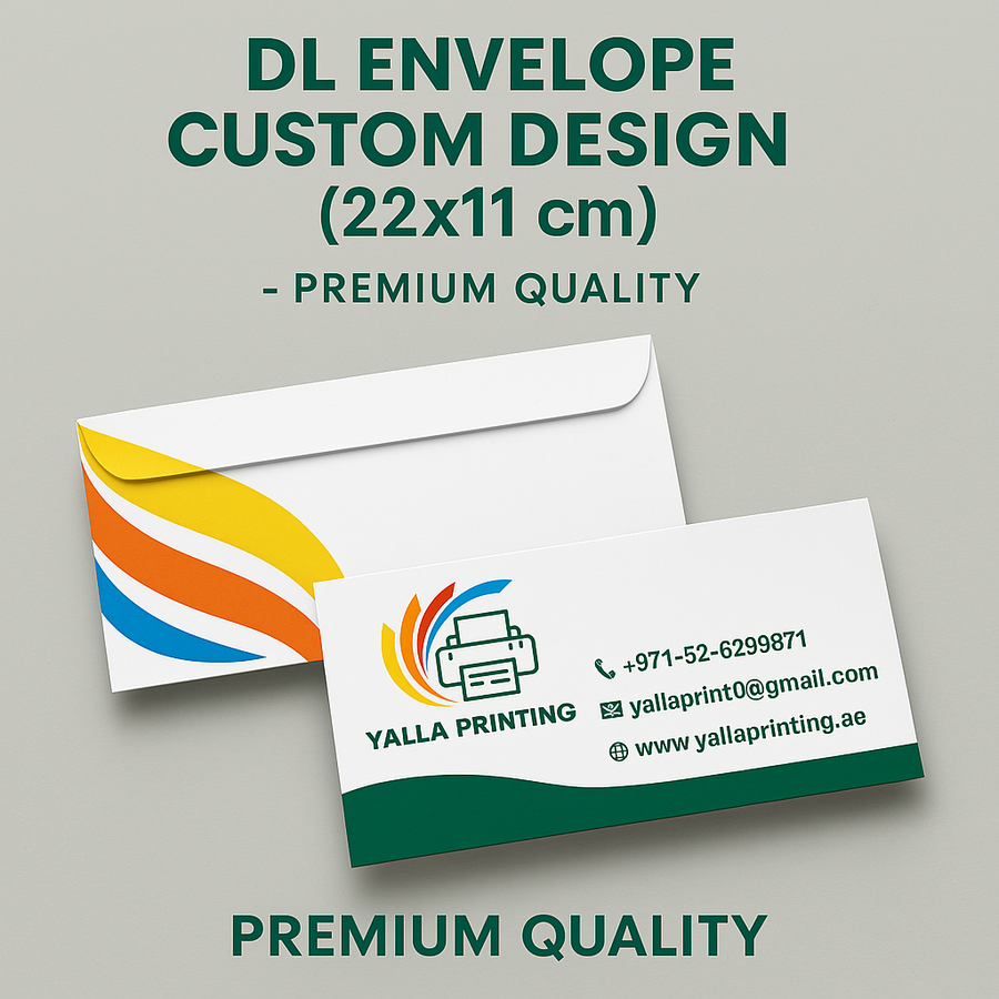 DL Envelope Custom  Design (22x11 cm) – Premium Quality | Personalized Business Envelopes for Professional Communication, Marketing & Corporate Branding - Yalla Printing