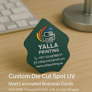 Custom Die Cut Spot UV Matt Laminated Business Cards – 400 GSM, Premium Finish with Unique Shapes | Free Design Services | Yalla Printing