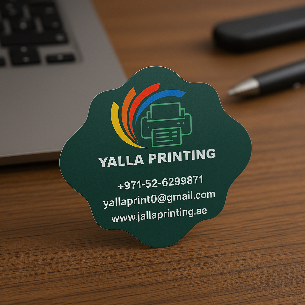 Custom Die Cut Spot UV Matt Laminated Business Cards – 400 GSM, Premium Finish with Unique Shapes | Free Design Services | Yalla Printing