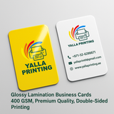 Glossy Lamination Business Cards with Round Corners – 400 GSM, Double-Sided, Premium Quality | Free Design Services | Yalla Printing