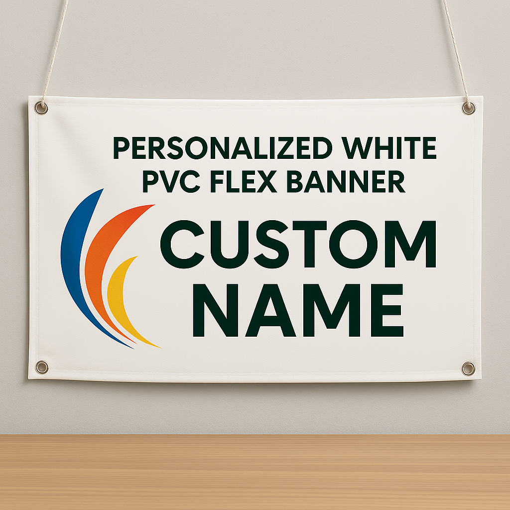 Personalized White PVC Flex Banner with Custom Name