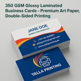 350 GSM Glossy Laminated Business Cards – Premium Art Paper, Double-Sided Printing | Free Design Services | Yalla Printing