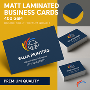 Matt Laminated Business Cards – 400 GSM, Double-Sided, Premium Quality | Free Design Services | Yalla Printing