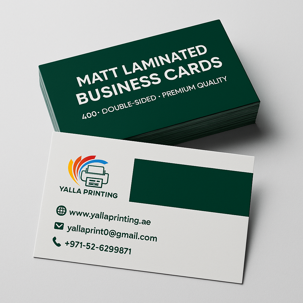 Matt Laminated Business Cards – 400 GSM, Double-Sided, Premium Quality | Free Design Services | Yalla Printing