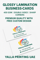 Glossy Lamination Business Cards – 400 GSM | Double-Sided | Sharp Corners | Premium Quality with Free Custom Design – Yalla Printing UAE
