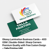 Glossy Lamination Business Cards – 400 GSM | Double-Sided | Sharp Corners | Premium Quality with Free Custom Design – Yalla Printing UAE
