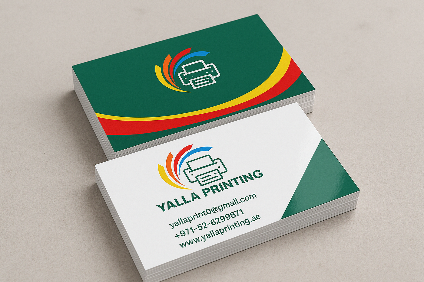 Glossy Lamination Business Cards – 400 GSM | Double-Sided | Sharp Corners | Premium Quality with Free Custom Design – Yalla Printing UAE