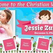 Pink and Blue Flower & Butterfly Birthday Banner - Personalized Party Decor - Yalla Printing