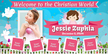 Pink and Blue Flower & Butterfly Birthday Banner - Personalized Party Decor