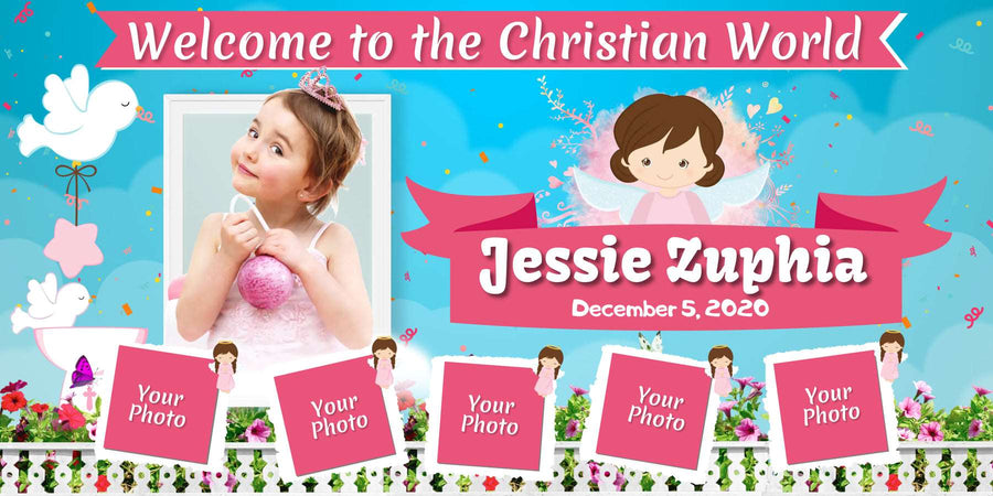 Pink and Blue Flower & Butterfly Birthday Banner - Personalized Party Decor - Yalla Printing