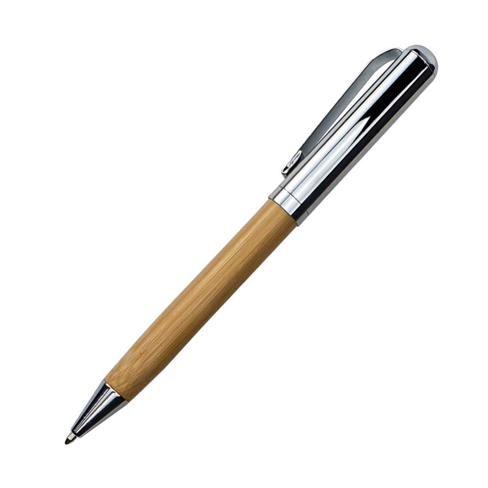 Chrome and Bamboo Metal Pen | Logo Printed Business Gift – Yalla Printing UAE