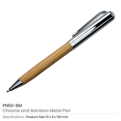 Custom Printed Chrome And Bamboo Metal Pens - Stainless Steel | Logo Branding Corporate Gift | UAE Delivery | Yalla Printing UAE