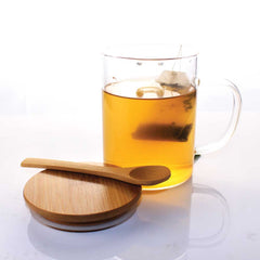 Clear Glass Mug with Bamboo Lid and Spoon – Yalla Printing UAE
