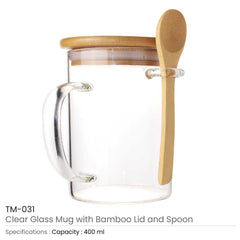 Clear Glass Mug with Bamboo Lid and Spoon – Yalla Printing UAE