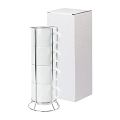 Ceramic Coffee Cups Set 4Pcs in Silver Metal Rack