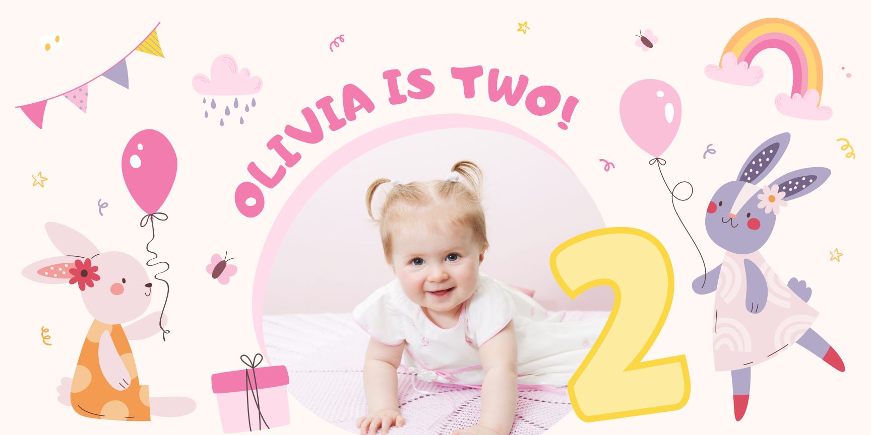 Pink Fantasy Small Kids Birthday Banner - Yalla Printing