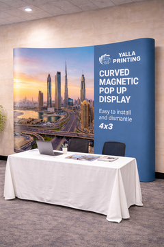 Custom Printed Magnetic Curved Pop Up Stand 4 x 3 with Foldable Structure & Carry Bag – Premium Vinyl Printed Exhibition Backdrop Display | Magnet Panel System for Events, Trade Shows, Retail Promotions & Corporate Branding | Yalla Printing UAE