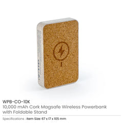 Custom Printed Cork Magsafe Wireless Powerbank With Foldable Stand, 15W, 10000 Mah | Logo Branding Corporate Gift | UAE Delivery | Yalla Printing UAE