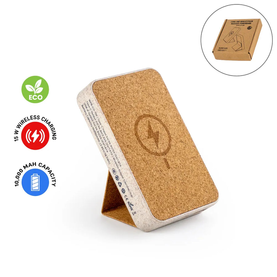 Power Banks – Cork MagSafe Wireless Powerbank with Foldable Stand , 15W , 10000 mAh | Custom Packaging Printing | Free Design Support | Yalla Printing UAE