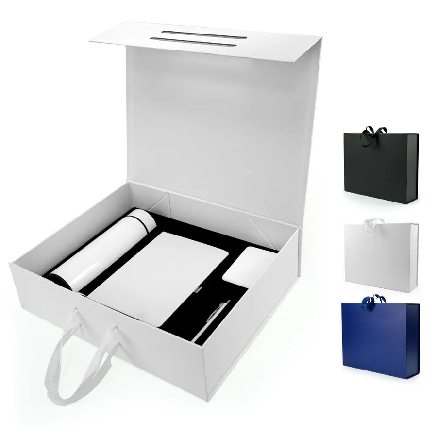 Custom Printed Corporate Office Gift Set In Color Themed Box With Ribbon Handle | Custom Packaging Printing | Free Design Support | Yalla Printing UAE