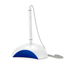 Custom Printed Counter Pen With Base Holder And Secured Chain - Blue Ink | Logo Branding Corporate Gift | UAE Delivery | Yalla Printing UAE