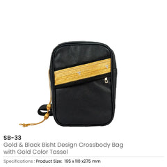 Custom Printed Crossbody Bag in PU Leather with Arabic Traditional Gold Bisht Design