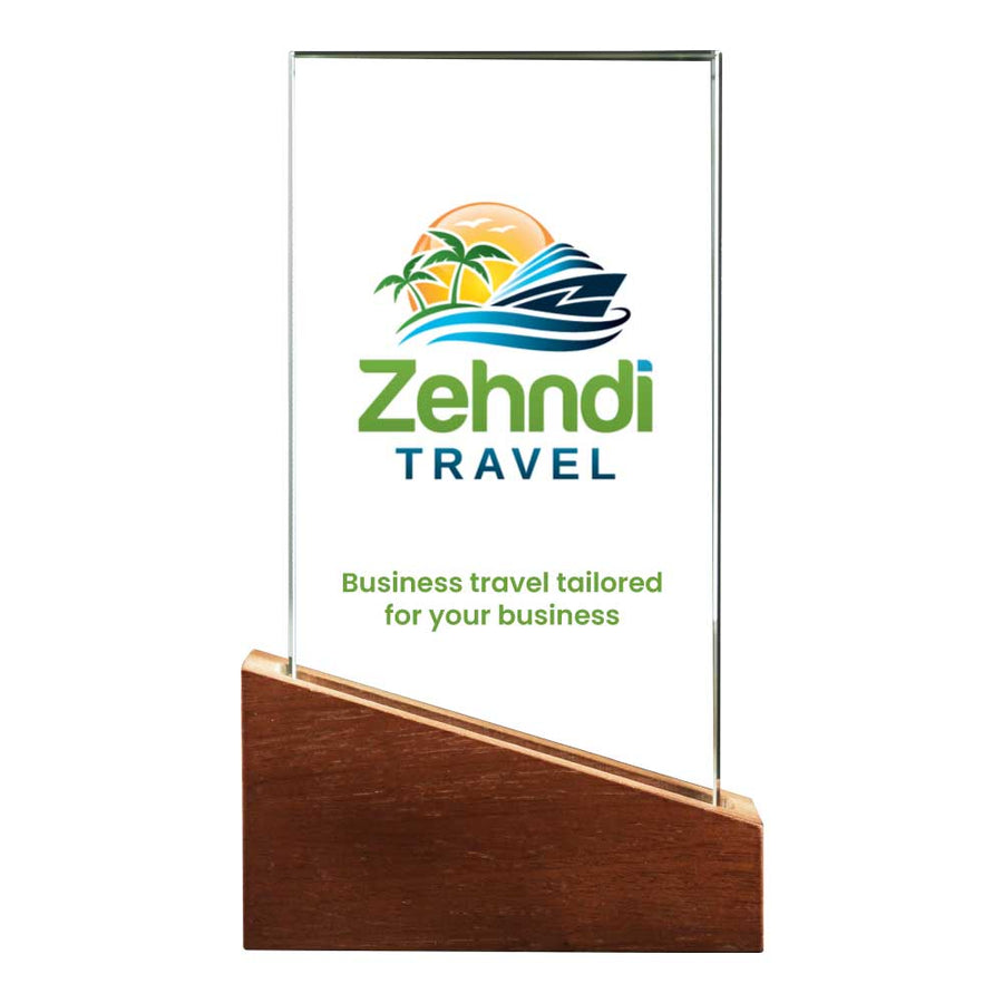 Crystal Award with Wood Base | Corporate Recognition Gift – Yalla Printing UAE