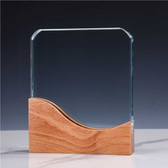 Custom Printed Square Crystal Awards With Wooden Base | Custom Packaging Printing | Free Design Support | Yalla Printing UAE
