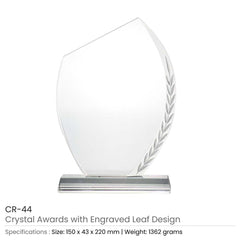 Custom Printed Crystal Awards With Engraved Leaf Design | Custom Packaging Printing | Free Design Support | Yalla Printing UAE