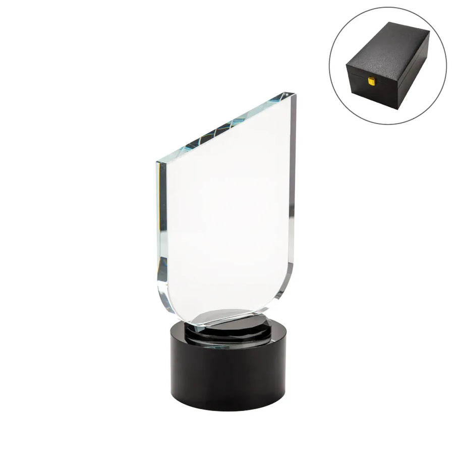 Crystal Trophy with Round Black Base in Premium Fiber Box
