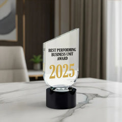 Custom Printed Crystal Trophy With Round Black Base In Premium Fiber Box | Custom Packaging Printing | Free Design Support | Yalla Printing UAE
