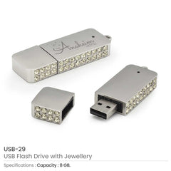 Custom Printed Crystal Studded USB Flash Drives | Logo Branding Corporate Gift | UAE Delivery | Yalla Printing UAE