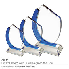 Crystal Awards With Blue Design Side | Corporate Award & Recognition Gift | UAE Delivery | Yalla Printing UAE