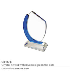 Crystal Awards With Blue Design Side | Corporate Award & Recognition Gift | UAE Delivery | Yalla Printing UAE