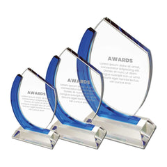Crystal Awards With Blue Design Side | Corporate Award & Recognition Gift | UAE Delivery | Yalla Printing UAE