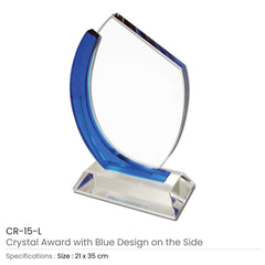 Crystal Awards With Blue Design Side | Corporate Award & Recognition Gift | UAE Delivery | Yalla Printing UAE