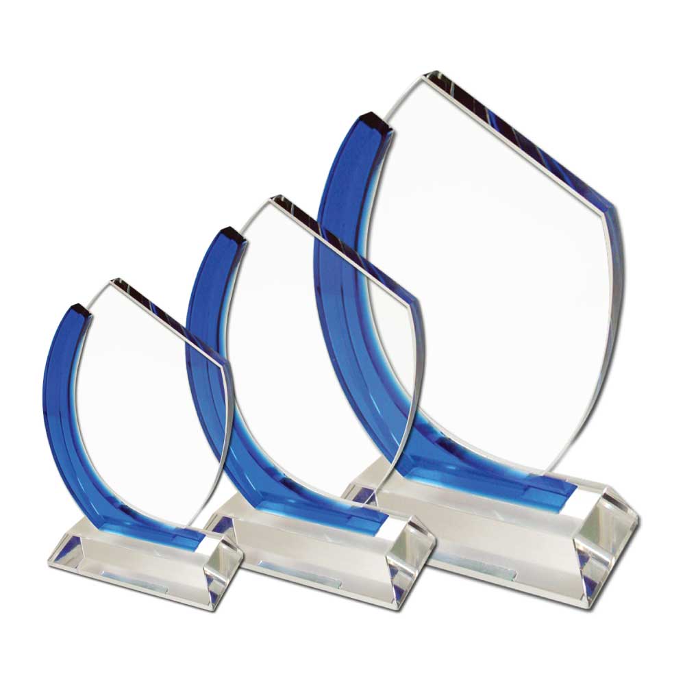 Crystal Awards With Blue Design Side | Corporate Award & Recognition Gift | UAE Delivery | Yalla Printing UAE