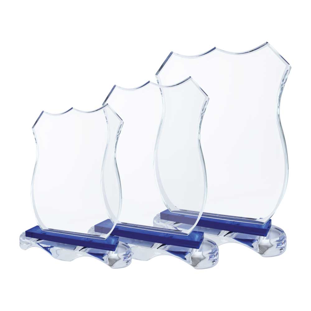 Custom Printed Crystal Awards With Blue Base And Box | Exhibitions, Conferences, Corporate Events | Yalla Printing UAE