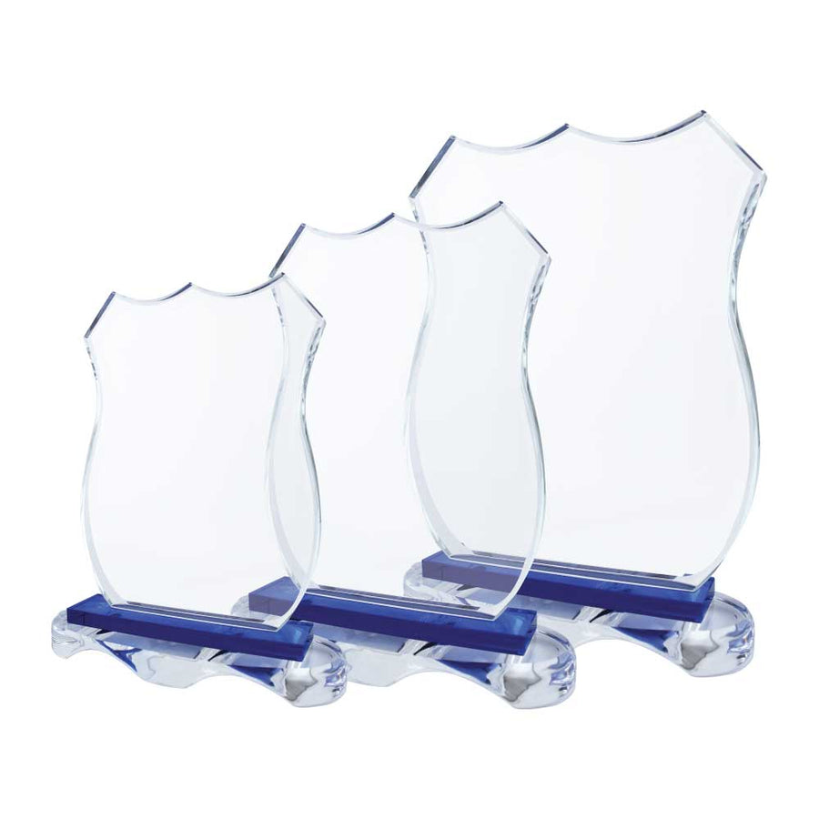 Custom Printed Crystal Awards With Blue Base And Box | Exhibitions, Conferences, Corporate Events | Yalla Printing UAE