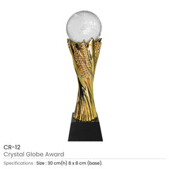 Custom Printed Crystal Globe Trophy | Corporate Award & Recognition Gift | UAE Delivery | Yalla Printing UAE