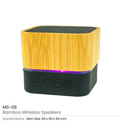 Custom Printed Cube Bamboo Bluetooth Speakers V5.0 - Bamboo | Logo Branding Corporate Gift | UAE Delivery | Yalla Printing UAE