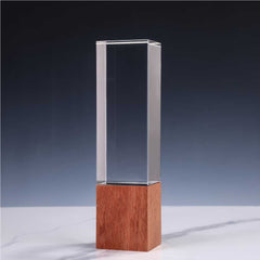 Cuboid Shaped Crystal Awards with Wooden Base