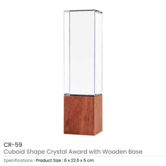 Custom Printed Cuboid Shaped Crystal Awards With Wooden Base | Custom Packaging Printing | Free Design Support | Yalla Printing UAE
