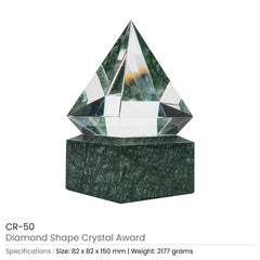 Diamond Shaped Crystal Awards with Marble Base