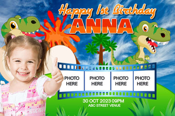 Dino-Mite Celebration" Personalized Birthday Banner - Roaring Fun for Your Little Paleontologist!
