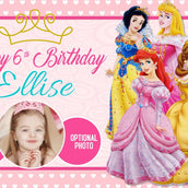 Magical Disney Princess Celebration" Personalized Birthday Banner - Enchanting Royalty for Your Little Princess! - Yalla Printing