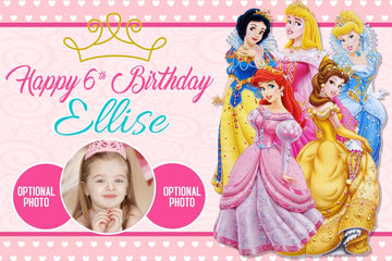 Magical Disney Princess Celebration" Personalized Birthday Banner - Enchanting Royalty for Your Little Princess!