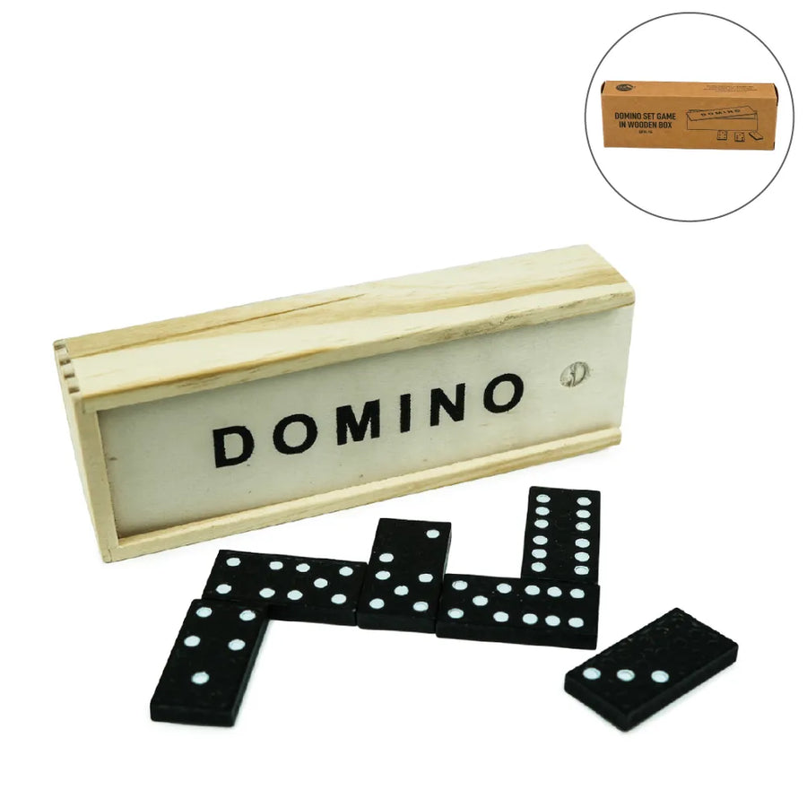 Custom Printed Domino Set Game In Wooden Slide Box - 28 Black Wooden Pieces | Exhibitions, Conferences, Corporate Events | Yalla Printing UAE
