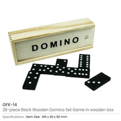 Custom Printed Domino Set Game In Wooden Slide Box - 28 Black Wooden Pieces | Custom Packaging Printing | Free Design Support | Yalla Printing UAE