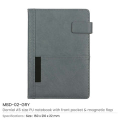 Custom Printed Dorniel A5 Pu Notebooks With Front Pocket & Magnetic Flap | Logo Branding Corporate Gift | UAE Delivery | Yalla Printing UAE